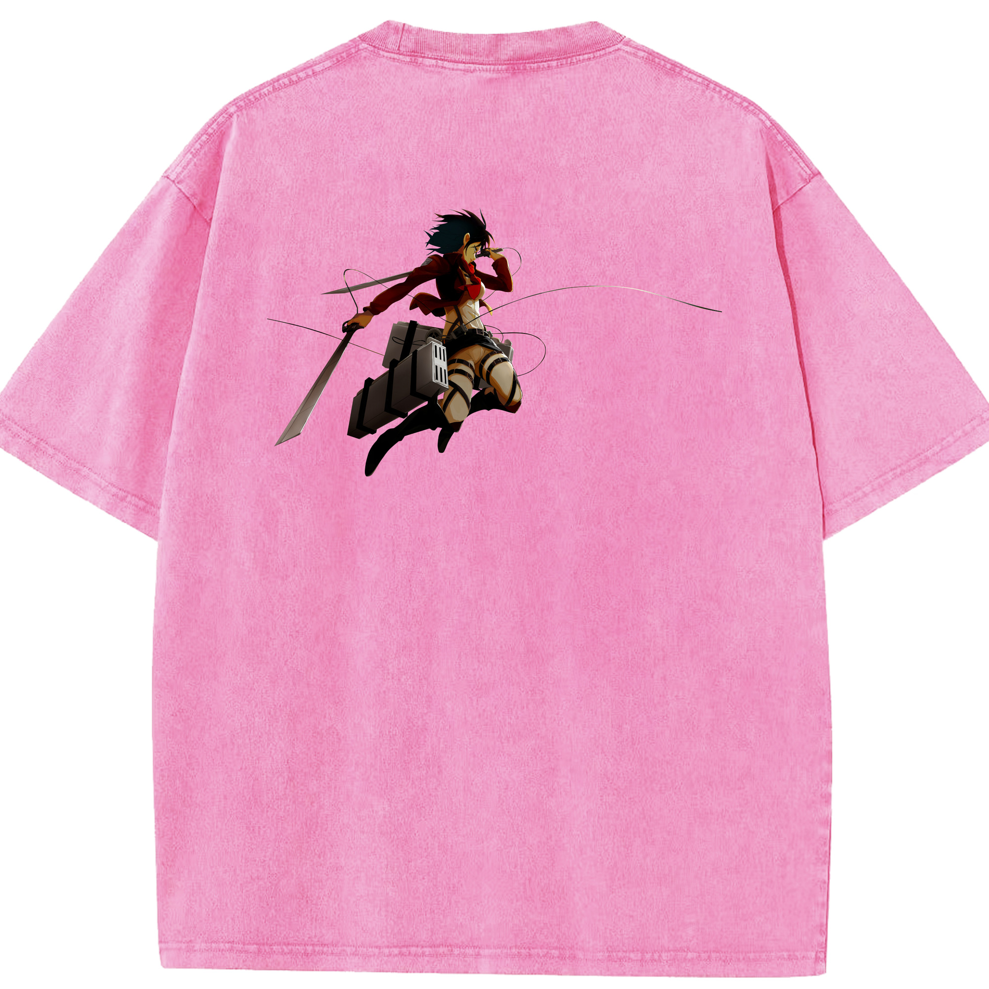 （画像用） 進撃の巨人 ミカサ·アッカーマン Attack on Titan Mikasa Ackerman 綿100% ヴィンテージ風 半袖Tシャツ（背面プリント）